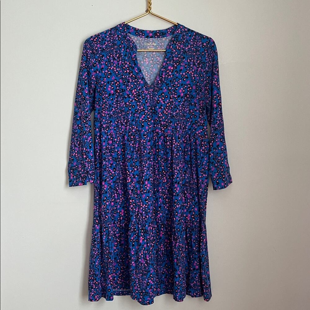 Lilly Pulitzer Alaina 3/4 Sleeve Dress Blue Flare in Growl and Prowl - Picture 2 of 13